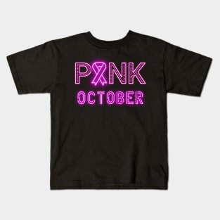 Pink October Neon Letters Kids T-Shirt